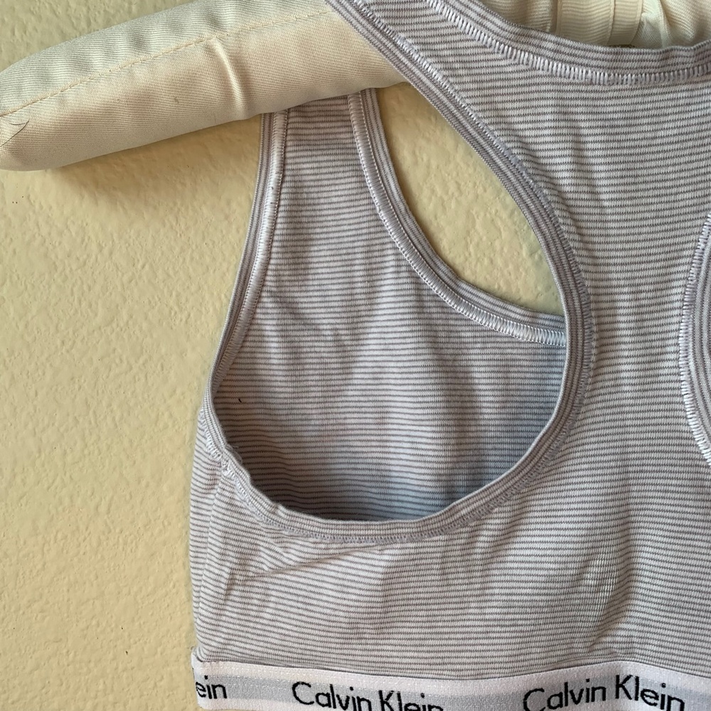 Calvin Klein Modern Cotton Bralette Gray White Stripe Logo Band Size Small - Picture 6 of 8